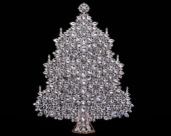 Bountiful Christmas Tree (Clear), Tabletop Christmas tree handcrafted with clear rhinestones.