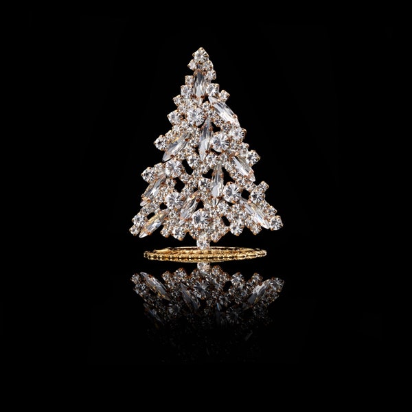 Rhinestone Christmas Tree, Vintage Christmas Tree - Vintage Rhinestones Jewelry Crystals Christmas Tree, Czech Rhinestone Tree, jeweled tree