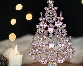 Handcrafted Rhinestone Christmas Tree Ornament, Czech Crystal Wreaths