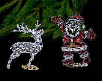 Dashing Christmas Reindeer + Father Christmas, tree ornaments, glass christmas tree decorations, vintage ornament tree