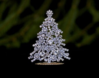 Brilliant table top Vintage Czech Christmas tree, handcrafted with Clear coloured Czech rhinestone crystals decorations.