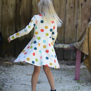 Organic Cotton Children's Long Sleeve Jersey Knit Dress, Multi-Color Polka Dot, 10-12 Years Old, GOTS Certified, Girls, Kids Clothes image 5