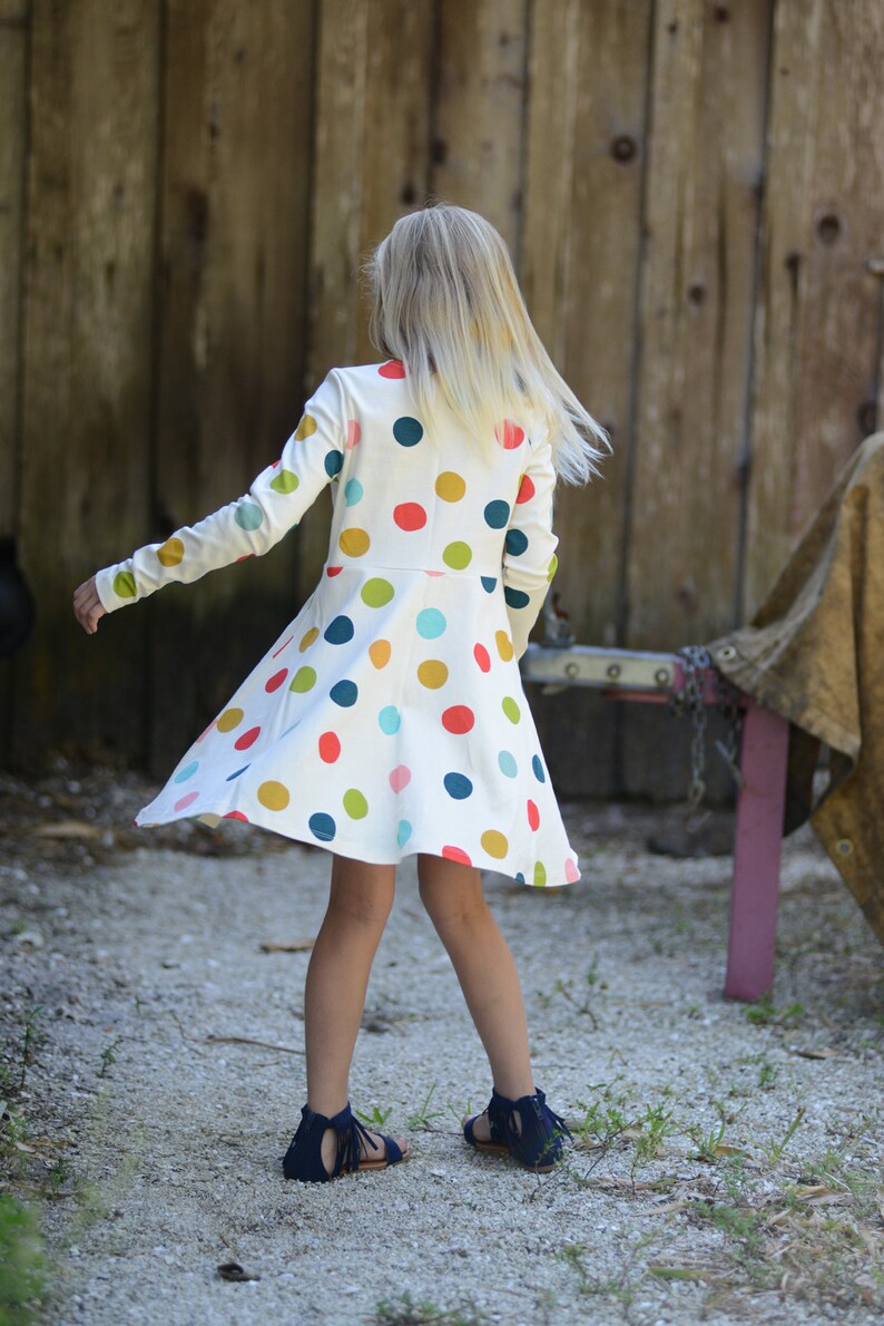 Organic Cotton Children's Long Sleeve Jersey Knit Dress, Multi-Color Polka Dot, 10-12 Years Old, GOTS Certified, Girls, Kids Clothes image 5