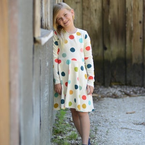 Organic Cotton Children's Long Sleeve Jersey Knit Dress, Multi-Color Polka Dot, 10-12 Years Old, GOTS Certified, Girls, Kids Clothes image 4