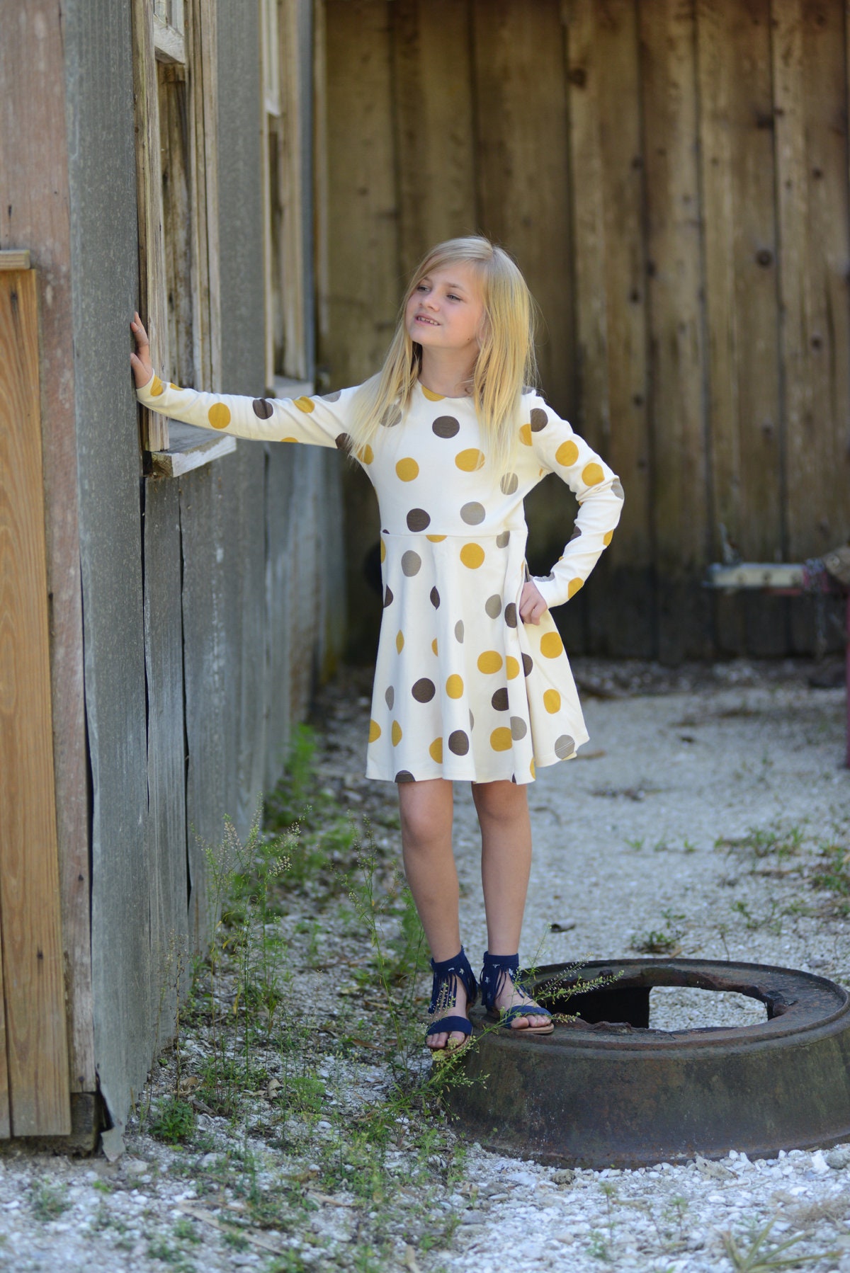 Organic Cotton Children s Long Sleeve Jersey Knit Dress Golden