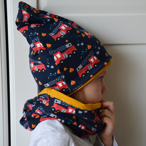 Ensemble bonnet et passants pour les pompiers,Bonnet, bonnet et écharpe Taille 39 cm -56 cm, Bonnet avec passants pour enfants, bonnet pompier,Mütze Schal THE LAST