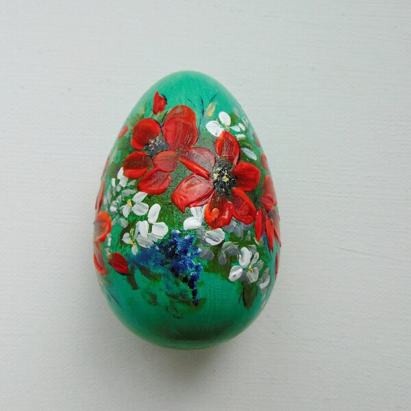 Easter Egg, Painted Wooden Egg,  Pysanka, Hand Painted Egg, Decorative Egg, Green Egg, Wooden Egg,  Easter Wooden Egg, Handmade Egg