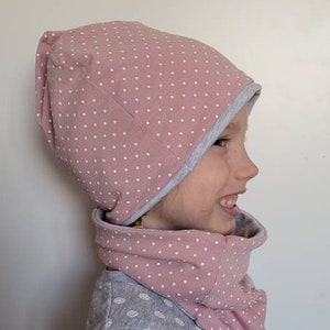 Polka dots roze meisje lente herfst Beanie en loop set, roze witte Beanie Muts en sjaal Maat 39cm-56cm, Beanie Loop kids,nieuwe collectie