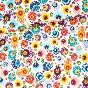 Folk Polish  Fabric, Premium Digital Print Cotton, beautiful flower Cotton Fabric, Folk Flowers  cotton Width 155cm /61&quot;