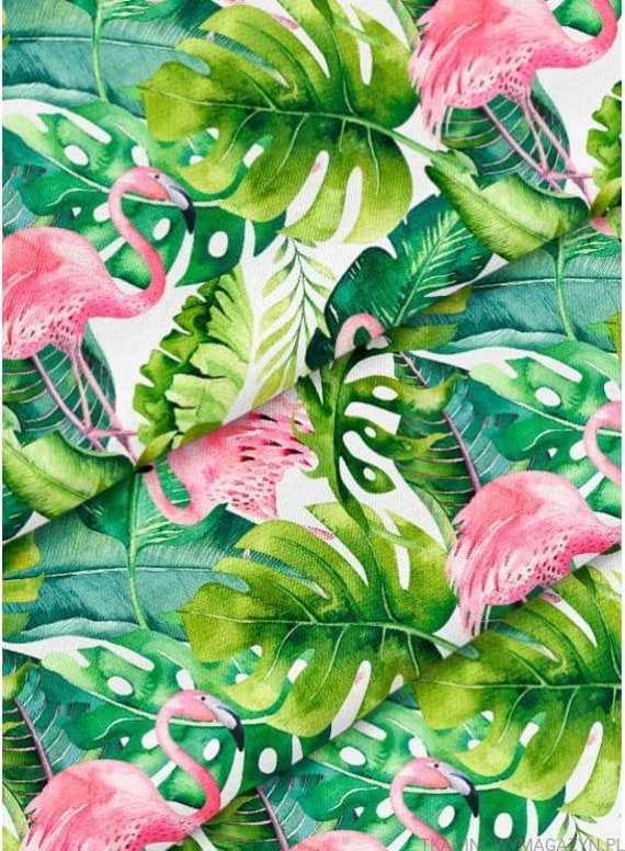 Flaming bird monstera Fabric, Premium Digital Print Cotton, flower flaming  bird Cotton Fabric, PREMIUM monstera cotton Width 155cm /61"