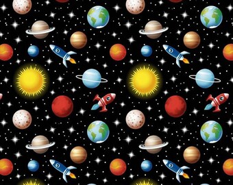 Univers Planeter Rymden bomullstyg natthimmeltryck bomullstyg, 100% bomull, Rymdtyg, Kosmos Tygbredd 155 cm /61"