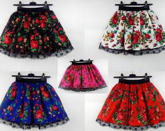 Falda popular tradicional MIDI, falda gitana floral, rosas en falda negra, falda montañesa popular polaca, falda étnica, falda popular eslava, 5 colores