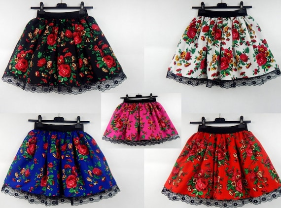 Traditional Folk Skirt MIDI, Floral Gypsy Skirt, Roses on Black