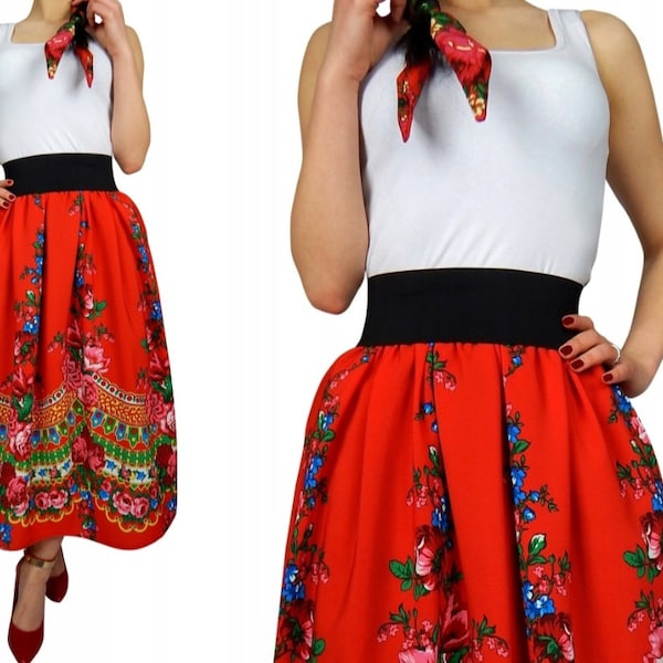 Traditional  folk skirt maxi, floral skirt, gypsy skirt, roses skirt, Polish folk highlander skirt, ethnic skirt, slavic folk skirt