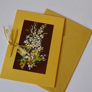 Cartão de felicitações, cartão em branco, cartão pintado à mão, cartão de flores pintado à mão, cartão de felicitações original pintado à mão, cartão de arte, cartão de felicitações dourado