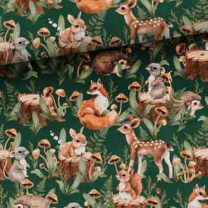 Woodland forest Premium Cotton/Jersey/Jersey panel,Sweatshirt babies forest woodland fabric,Bunny Fox Squirrel fabric cotton,Width 155cm/61"