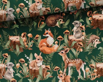 Woodland forest Premium Cotton/Jersey/Jersey panel,Sweatshirt babies forest woodland fabric,Bunny Fox Squirrel fabric cotton,Width 155cm/61"