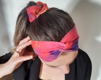 女性用ピンクパープルヘッドバンドシュシュセット、ヘッドバンドセットヘッドバンド伸縮性ニット、ストレッチニットジャージーヘッドバンドガールズ女性