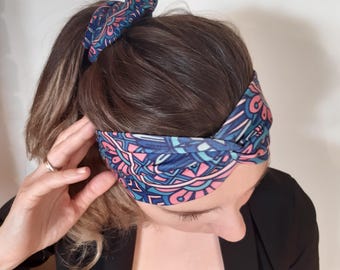 女性用ヘッドバンド シュシュ セット、幾何学模様のヘッドバンド セット ヘッドバンド 伸縮性ニット、ストレッチ ニット ジャージー ヘッドバンド 女の子 女性