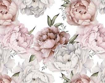 Peonies pink white Flower Fabric,Peonies Premium Digital Print Cotton, beautiful flower Cotton Fabric, Flowers Rose  cotton Width 155cm /61&quot;