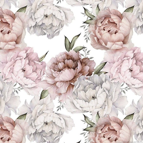 Tissu pivoines rose blanc à fleurs, pivoines en coton impression numérique de qualité supérieure, tissu en coton belle fleur, fleurs en coton rose largeur 155 cm / 61 po.