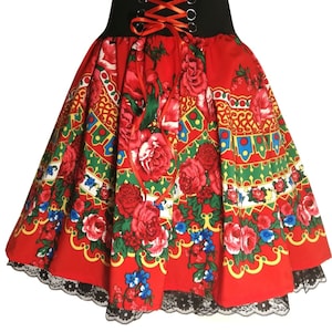 Traditional  folk skirt midi, floral skirt, gypsy skirt, roses skirt, Polish folk highlander skirt, ethnic skirt, slavic folk skirt