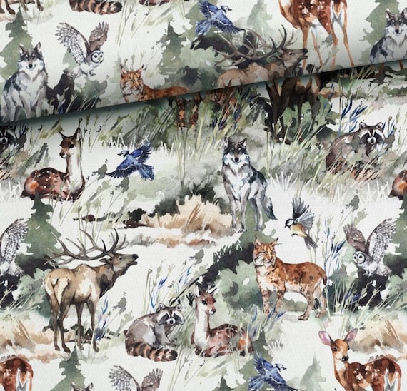 Wilde Tiere Wald Baumwollstoff print Baumwolle Jersey Stoff