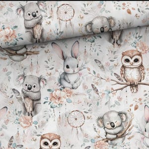 Woodland forest Premium Cotton/Jersey/Jersey,Sweatshirt babies forest woodland fabric,Bunny coala owl fabric cotton,Width 155cm/61&quot;