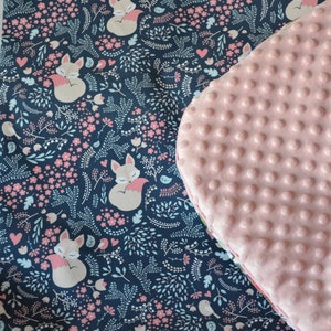 Fox sleeping in flower PREMIUM girl Baby Blanket, minky blanket with Filling,digital print Premium blanket piping Minky Blanket,pink Blanket