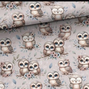 Owls in forest Premium Cotton/Jersey/Jersey,Sweatshirt babies forest woodland fabric, owls fabric cotton,Width 155cm/61&quot;