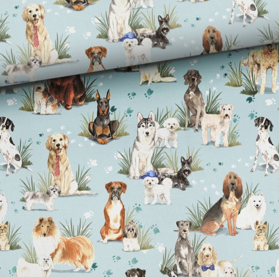 Dogs Cotton Fabric Print Cotton Fabric, PREMIUM 100% Cotton, Dogs ...