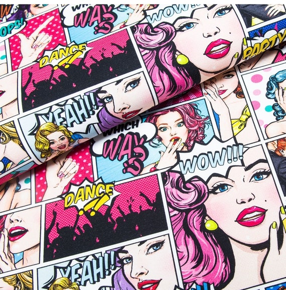 Comic Book Fabric, Premium Digital Print Cotton/ Jersey, Colorfull