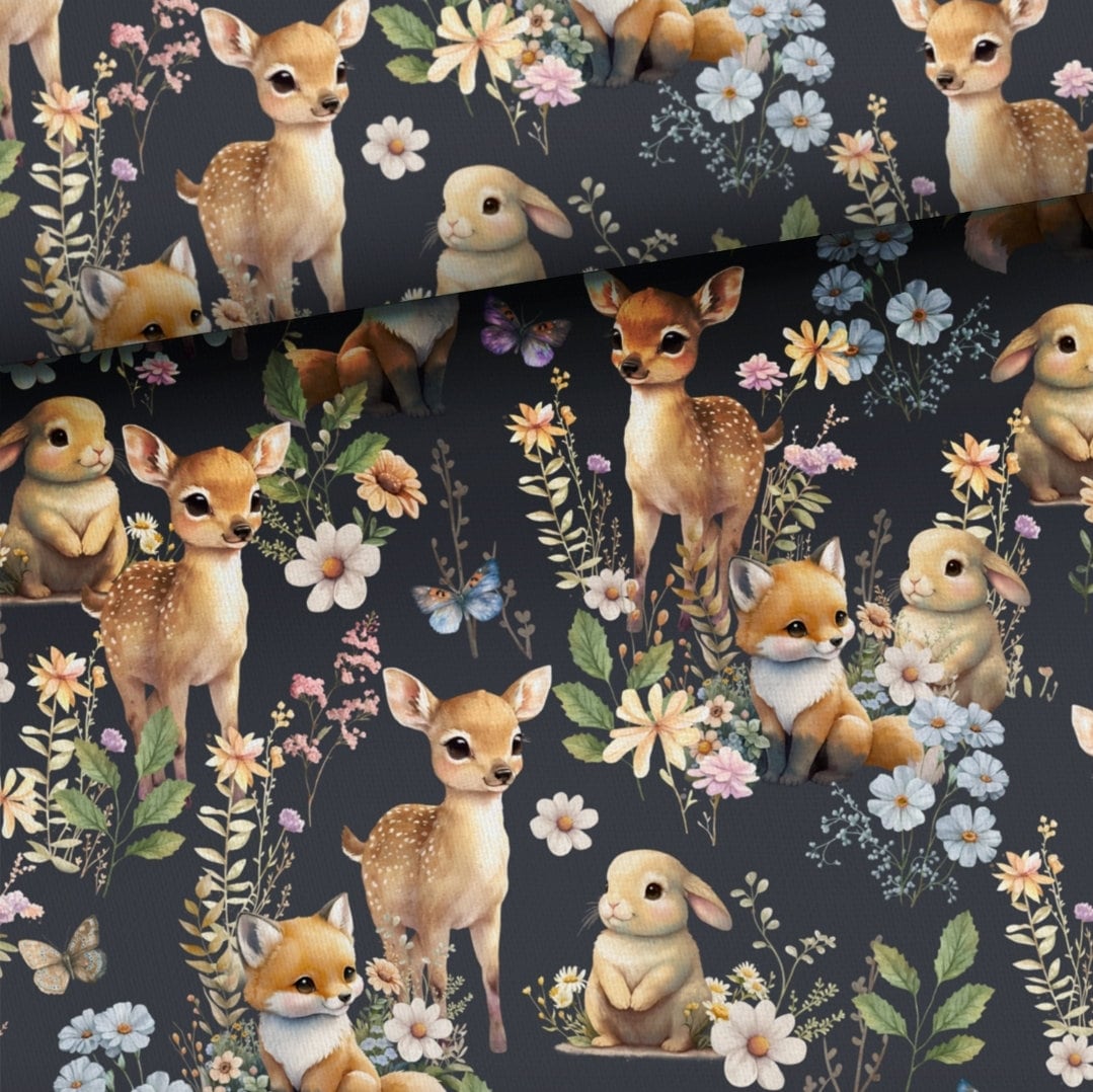 Forest animal babies Premium Cotton/Jersey/Jersey panel, deer bunny fox Sweatshirt fabric, panel jersey 40/50 cm, fabric Width 155cm/61"