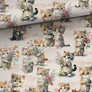 Cats  cotton fabric print Cotton/ Jersey Fabric,PREMIUM 100% Cotton,valentine&#39;s day Fabric, Width 155cm /61&quot; by meters/ yard
