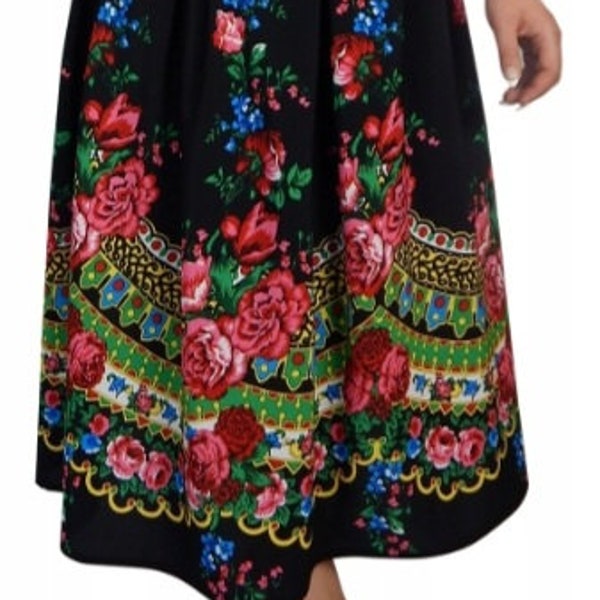 Traditional black folk skirt maxi, floral skirt, gypsy skirt, roses  skirt, Polish folk highlander skirt, ethnic skirt, slavic folk skirt