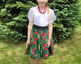 伝統的な民族衣装の女の子のスカート、花柄のスカート、ボヘミアンスカート、バラのスカート、ポーランドの民族衣装のハイランダースカート、民族衣装のスカート、スラブの民族衣装のスカート