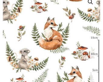 Woodland forest Premium Cotton/Jersey/Jersey,Sweatshirt babies forest woodland fabric,Bunny Fox Squirrel fabric cotton,Width 155cm/61"