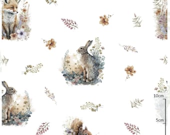 Bos wilde vos haas katoenen stof print katoenen stof, PREMIUM 100% katoen, baby dieren stof, stof Breedte 155 cm/61 "op meter/werf