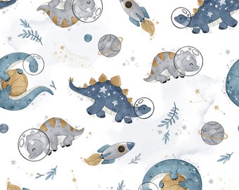 Dinosaur in space Premium  Cotton Fabric,100% Cotton,dino Fabric,dino space  Fabric,Fabric by the Yard 63&quot; wide, by meter 160 cm wide