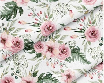 Tejido de flores de jardín silvestre, algodón de impresión digital premium, hermosa tela de algodón de flor, flores de algodón rosa ancho 155cm / 61 "