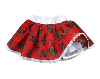 Traditionele folk baby/meisje rok, bloemen rok, zigeuner rok, rozen op rode rok, Poolse folk highlander rok, etnische rok, Slavische folk rok