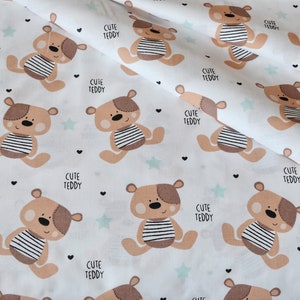 Tissu en coton ours en peluche, tissu en coton pour bébé, tissu 100 % coton, tissu en coton pour enfants, tissu par yard 63&quot; de large, au mètre 160 cm de large