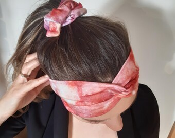 女性用ピンクヘッドバンド シュシュセット、ヘッドバンドセット ヘッドバンド 伸縮性ニット、ストレッチニット ジャージー ヘッドバンド 女の子 女性