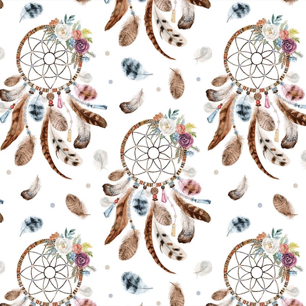 Dreamcatcher Cotton Fabric, boho  fabric,100% Cotton Fabric, girl fabric, romantic Fabric,Fabric by the Yard 63" wide, by meter 160 cm wide