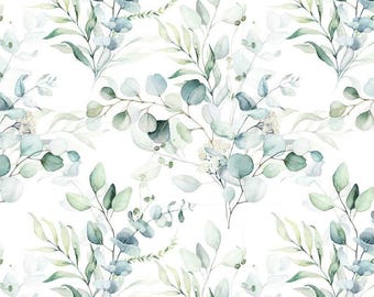 Eucalyptus leaves premium cotton Fabric, Premium Digital Print Cotton,PREMIUM Cotton Fabric flowers, Width 155cm /61&quot;,