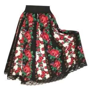 Traditional folk wide skirt MIDI, floral skirt, gypsy skirt, 2 colours, Polish folk highlander skirt, ethnic skirt, slavic folk skirt