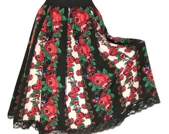 Falda ancha popular tradicional MIDI, falda floral, falda gitana, 2 colores, falda montañesa popular polaca, falda étnica, falda popular eslava