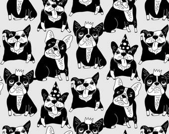 Bulldog digital print PREMIUM 100%  jersey Fabric, dogs black -white fabric, cotton fabric  ,Width 155cm /61" by yard/meter