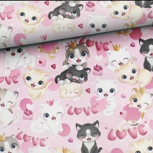 Cats in love cotton fabric print Cotton/ Jersey Fabric,PREMIUM 100% Cotton,valentine&#39;s day Fabric, Width 155cm /61&quot; by meters/ yard
