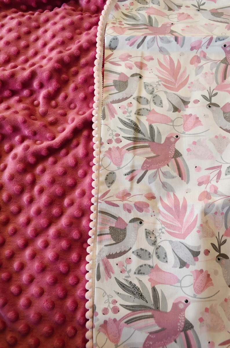 Hummingbird Baby Blanket Pink Blanket With Pompomblanket Etsy